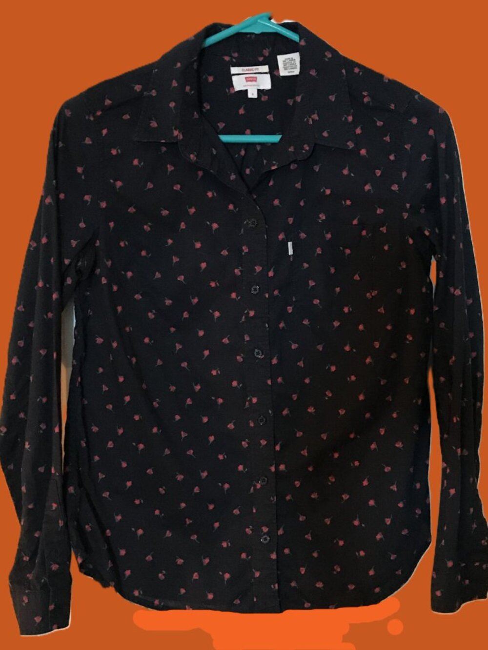 Levi's Women's Floral Rose Button Down Collared Shirt Black Size Small